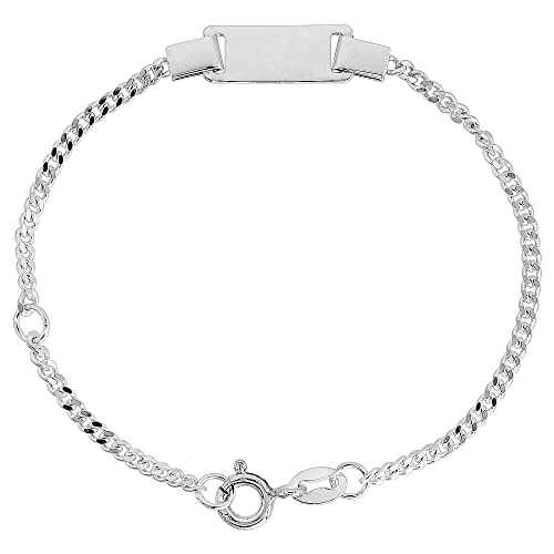 Tiny Sterling Silver ID Bracelets for Small Women Teens Fits Wrist Sizes 5-6 inch - style: Curb Chain Square Plaque