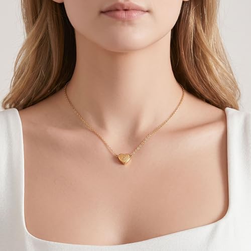 18k Gold Plated Heart Pendant Letter Necklaces for Girls Stainless Steel Initial Necklace for Women Birthday Gifts for Girls Women - color: Brushed Gold, style: Letter E