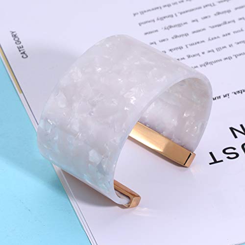 FAERLIIRY Cuff Bracelet for Women Acrylic Resin Bracelets Statement Bangle Bracelet Adjustable Bracelet Wide Chunky Bracelets for Women - color: White