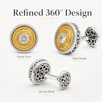 Cuff Links Mens, Cufflinks for Men, Men's Cuff Links for Wedding, Business, Father's Day, Gift for Men, 18K Gold Plated with Luxury Wooden Gift Box - style: Eyes of the Sun