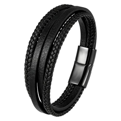 Italian Handmade Leather Bracelets for Men - color: Wrap Black, size: 8.2"