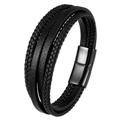 Italian Handmade Leather Bracelets for Men - color: Wrap Black, size: 8.2"
