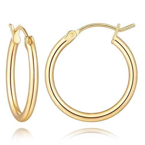 14K Gold Hoop Earrings for Women 14K Gold Earrings for Women | Gold Hoop Earrings for Women Classic Hypoallergenic Lightweight Hoop Earrings for Women 14/16/18/20/25/30/35/40/45/50/60/70mm - size: 20mm