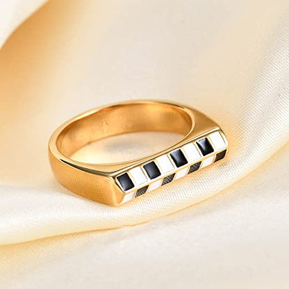 MYNENEY Stainless Steel Square Shape Signet for Men Statement Ring - color: B&W Lattice