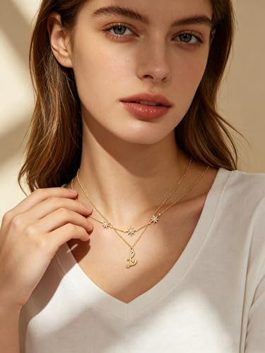 14K Gold A-Z Initial Lette Necklace Star Choker Women Necklace | Personalized Initial Jewelry, Meaningful Name Letter Gift for Women Wife Mom Friend, Perfect Present For Birthday/Anniversary - style: 14K Gold-L