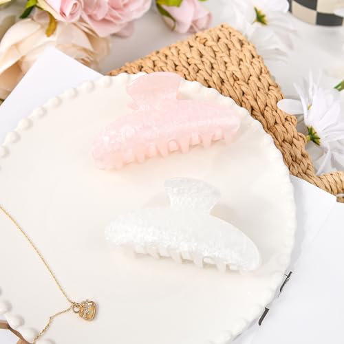 2 Pack Hair Claw Clips Women Large Tortoise Hair Clip French Design Barrettes Celluloid Leopard Print Accessories Jaw Clips for Thick Hair - color: Pearl White Shell
