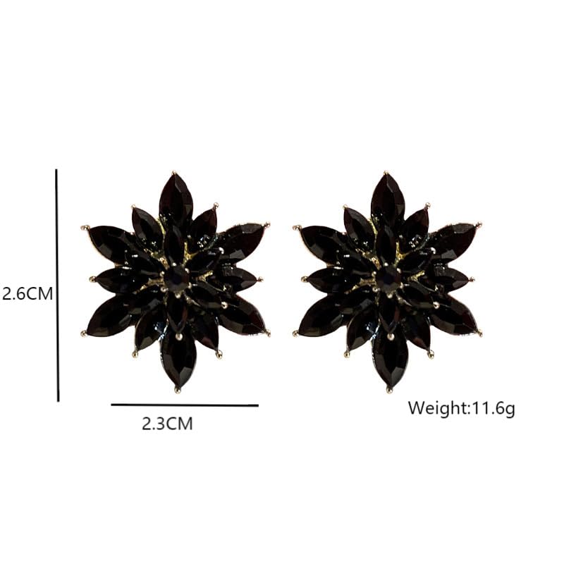 Crystal Flower Burst Stud Earrings Elegant Hypoallergenic Large Big Sparkly CZ Cubic Zirconia Rhinestone Earrings Bridal Wedding Party Prom Costume Jewelry for Women Birthstone Birthday Gift - color: Black