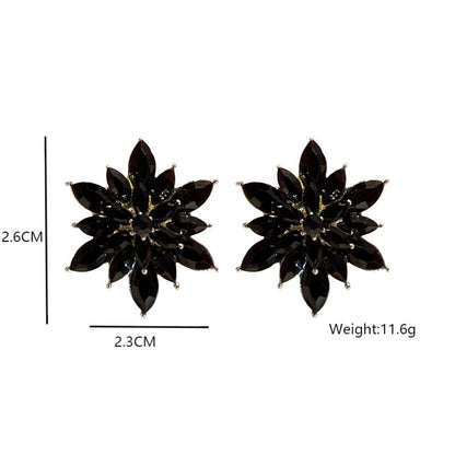 Crystal Flower Burst Stud Earrings Elegant Hypoallergenic Large Big Sparkly CZ Cubic Zirconia Rhinestone Earrings Bridal Wedding Party Prom Costume Jewelry for Women Birthstone Birthday Gift - color: Black