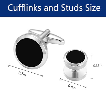 Mens Cufflinks and Tuxedo Shirt Studs Set with Gift Box - color: Silver/Black-01