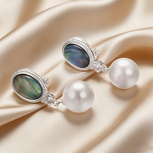 Yoursfs Abalone Shell Pearl Clip On Earrings for Women Colorful Cubic Zirconia Earrings Non Pierced Freshwater Pearl Drop Dangle Earring Trendy Jewelry - style: Pearl Drop Earring