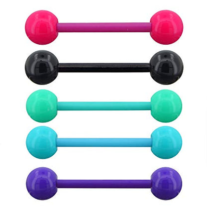 OUFER 14G 5PCS Soft Acrylic Tongue Rings Barbell Colorful Tongue Barbell Piercing for Women