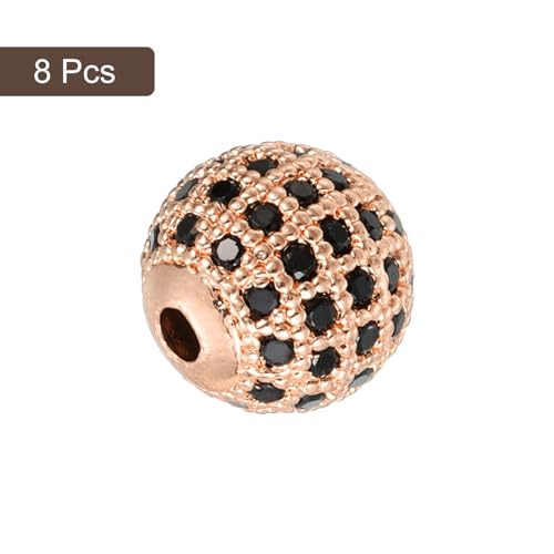 uxcell Round Charm Spacer Beads, 8Pcs 10mm - Brass, Zircon for DIY Bracelets Earrings (Black - Rose Gold) - color: Rose Gold, size: 10mm