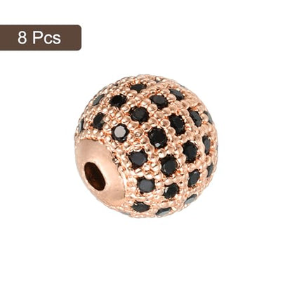 uxcell Round Charm Spacer Beads, 8Pcs 10mm - Brass, Zircon for DIY Bracelets Earrings (Black - Rose Gold) - color: Rose Gold, size: 10mm