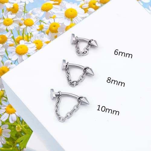 3 Pcs 316L Stainless Steel 16G Tragus Helix Rook Piercing Jewelry with Chain, Cartilage Earrings for Women, Belly Button Ring Vertical Labret Lip Piercing Jewelry - color: Silver, size: Heart