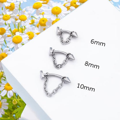 3 Pcs 316L Stainless Steel 16G Tragus Helix Rook Piercing Jewelry with Chain, Cartilage Earrings for Women, Belly Button Ring Vertical Labret Lip Piercing Jewelry - color: Silver, size: Heart