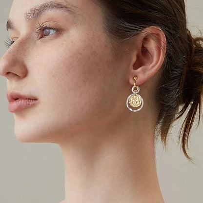 Awinesn Clip on Earrings for Women 14K Gold/Sterling Silver Plated Disc Earrings for Women Circle Drop Dangle Earrings Jewelry Hypoallergenic Hammered Non Pierced Earring Jewelry Gifts Wedding Party - style: S1