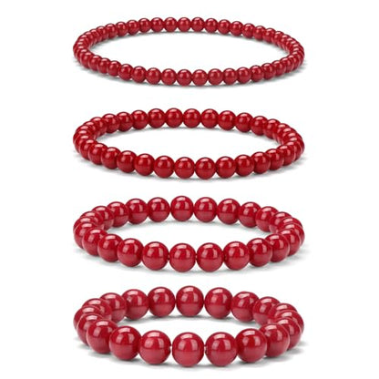 Vinswet 4pcs Beaded Bracelets for Women,Natural Healing Crystal Gemstones Bracelet,Anxiety Stress Relief Bracelet Handmade purple Jewelry Gifts for Women - color: Red agate