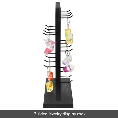 Ikee Design Wooden Jewelry Earring Display Rack, 20 Removable Metal Hooks | Wooden 5 Tiers Jewelry Display Rack with Hooks: Comes with 20 removable metal hooks for earrings, earring cards, bracelets. - color: 1) Black