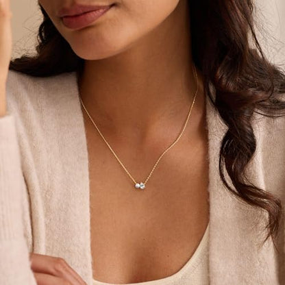 Turandoss Cubic Zirconia Necklace for Women, 14K Gold Plated Necklace | Gold Choker Necklace for Women, Trendy CZ Pearl Necklace, Simple Wedding Prom Jewelry, Bridesmaids Gifts - color: Pearl & Teardrop Zircon