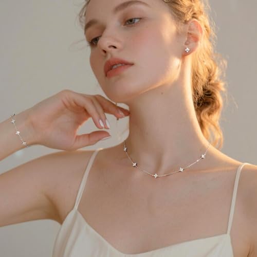 KSF CZ Clover Jewelry Set for Women Necklace Bracelet Earrings Birthday Gift - color: Silver-Clover