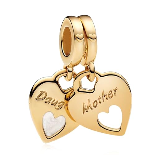 14K Gold Plated Silver Charms for Pandora, Women Heart Family Love Pet Animal Bead Dangle for Bracelets Necklace Jewelry Gift - color: B-Golden Mom and Daughter Pendant