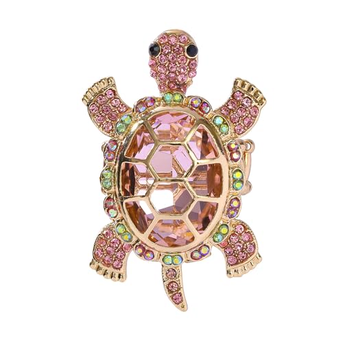 Cute Turtle Brooch Pin Crystal Rhinestones Green Marine Animals Lovely Lapel Pin Dress Accessories Boutonniere Corsage for Hat Bag Gold-Tone Tone Great Gift for Wife Sisters Friends Daily Wear Dating - color: Pink