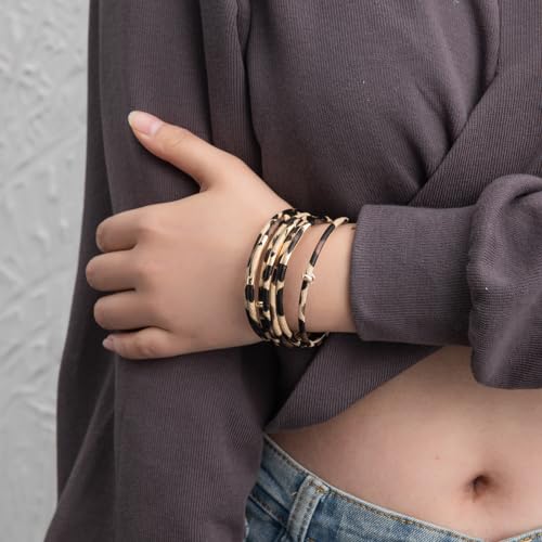Rantanto Leather Wrap Bracelets For Women Gold Twist Lock Buckle Wrist Cuff | PU leather,Skin-friendly,Boho Stackable Wristband,Fashion Daily Jewelry,Trend Casual Party Bangle,Fit For Birthday, Holiday - color: Leopard Multi