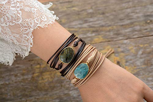 Women Wrap Bracelet Boho Natural Jasper Crystal Stone Beads Strand Bracelets - color: Style 15-Gray Labradorite