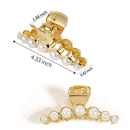 Hair Clip, Large Pearl Gold Metal Hair Claw Clips, Nonslip Hair Accessories for Thick Long Hair, Birthday Gift for Women, Girls, Daughters, Girlfriends - color: Big Pearl