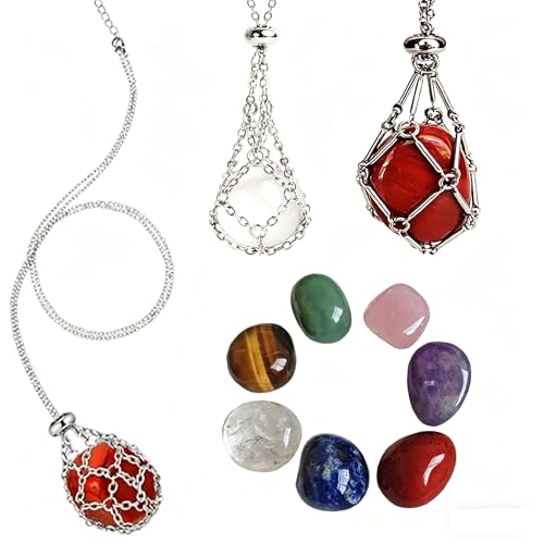 7 Chakra Crystal Cage Necklace, Interchangeable Healing Pendant