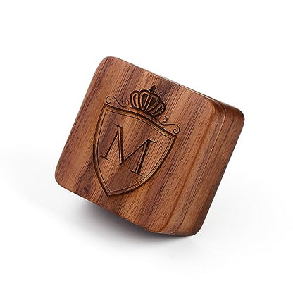 Mens Initial Silver Cufflinks A-Z Alphabet Letter Steel Cuff Links with Engraved Walnut Wood Box Groom Groomsman Wedding Set… - style: M