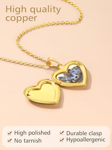 FindChic Locket Necklace for Women Custom Photo Memorial Gifts 4 Colors | Silver/Black/Rose Gold/Gold Plated Personalized for Loved Ones, Birthday Valentine's Day Keepsake - style: 16. Small Heart-Gold
