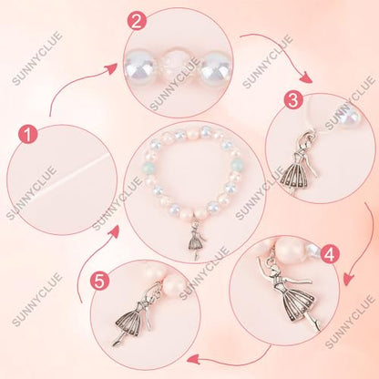 SUNNYCLUE 1 Box 6 Set Ballet Bracelet Making Kit Adjustable Bracelets Dancer Ballerina Charms Acrylic Transprent Rhinestone Beads for Jewellery Making Kits Beginner Adult Women Holiday Supplies - style: Dance 1