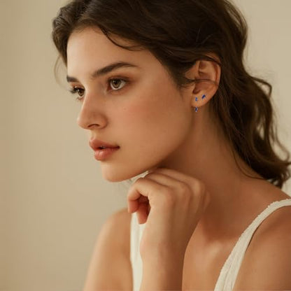 3 Pairs Stackable Kite Stud Earrings Set for Women Trendy | Dainty Birthstone Stud Gold & 925 Sterling Silver Huggie Hoop Jacket Stack Earrings for Women 2026 - color: Silver-Blue Sapphire