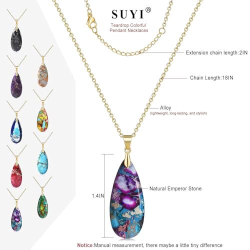 Suyi Stone Necklace for Women Teardrop Colorful Pendant Necklaces - color: Blue Gold 2