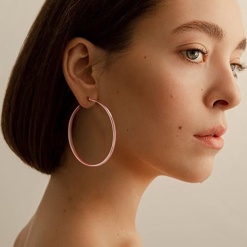 3mm Wide Large Hoop Earrings for Women Hypoallergenic 925 Sterling Silver Post Gold Earrings Lightweight Silver Hoop Earrings Oversize Big Gold Hoops 30/40/50/60MM - color: Rose Gold, size: 60mm