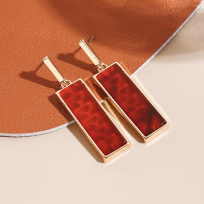 Coiris Rectangle Earrings for Women Geometric Stud Dangle Drop Jewelry Lightweight Colorful Print Statement Accessories - color: Brown