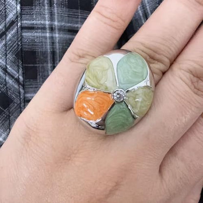 Kokoma Fashion Floral Statement Ring for Women Multi-Color Enamel CZ Crystal Accent Flower Chunky Finger Ring Band Promise Engagement Rings Expandable