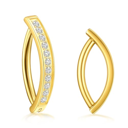 VOJO Moissanite Clicker Belly Button Ring, Titanium 2 Pcs 10&12mm Reverse Curved Hoop Navel Barbell Piercing Jewelry - color: Yellow Gold