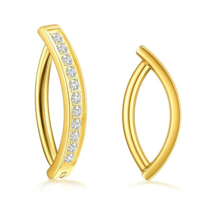 VOJO Moissanite Clicker Belly Button Ring, Titanium 2 Pcs 10&12mm Reverse Curved Hoop Navel Barbell Piercing Jewelry - color: Yellow Gold