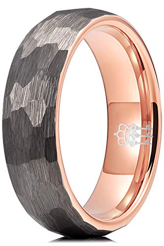 THREE KEYS JEWELRY Tungsten Wedding Band for Men Women Silver Polished | 1mm, 2mm, 4mm, 6mm, 8mm, Engagement Gift, Silver, Polished - color: Grey&Rose Gold 6mm
