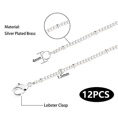 Wholesale 12PCS Silver Plated Brass Curb Chain Satellite Beaded Chains | Bulk for Jewelry Making (16 Inch(1.5mm)) - color: Silver, size: 16 inch-1.5mm