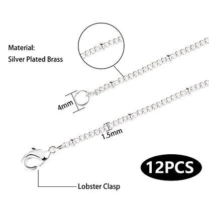 Wholesale 12PCS Silver Plated Brass Curb Chain Satellite Beaded Chains | Bulk for Jewelry Making (20 Inch(1.5mm)) - color: Silver, size: 20 inch-1.5mm