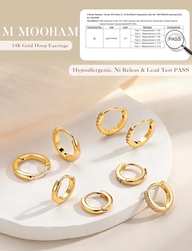 M MOOHAM Huggie Hoop Earrings for Women Teen Girls, 14K Gold Plated | Hypoallergenic Earring Set for Sensitive Ears, Small Huggie Hoops, Dainty Earrings Stack, Trendy Jewelry Gifts - color: 14K Gold Plated