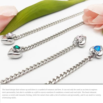 Heart Layer Pendant Necklace for Women, Adjustable Slip Chain with Colorful Gemstone & Heart Clasp - color: Green