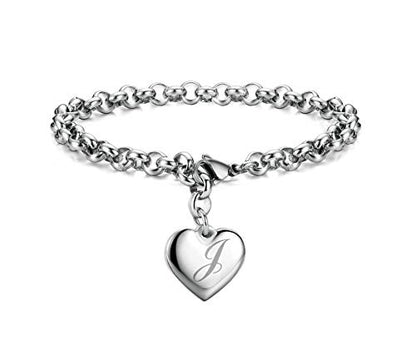 Monily Birthday Gifts for Women Initial Charm Bracelets for Women Letters Alphabet Heart Bracelet for Women - color: J: Heart