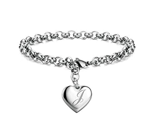Monily Birthday Gifts for Women Initial Charm Bracelets for Women Letters Alphabet Heart Bracelet for Women - color: J: Heart