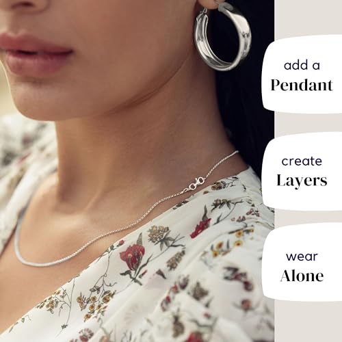 KISPER 925 Sterling Silver Cable Chain Necklace for Women 1.6mm Diamond Cut | Made in Italy, 16-30 inches, anti-tarnish, hypoallergenic, nickel-free, waterproof, lobster clasp