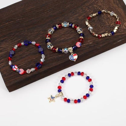 Ardorchid Halloween Bracelets for Women Pumpkin Ghost Steleton Bat Skull Beaded Stackable Stretchy Bracelet Rugby Thanksgiving Christmas Heishi Bracelets - color: USA Bracelet -F