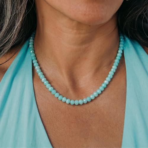 Gemstone Beaded Necklace for Women Colorful Natural Stone Freshwater Pearl Surfer Beach Rainbow Necklace Jewelry Gift - color: Blue-2